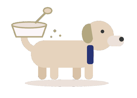 Un chien et un bol de poudre avec une cuill&egrave;re